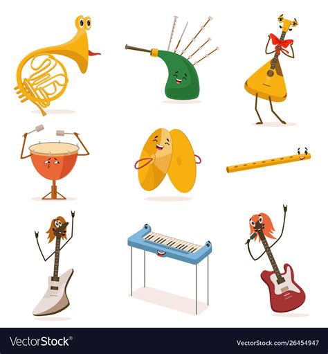 Funny musical instruments cartoon characters Vector Image