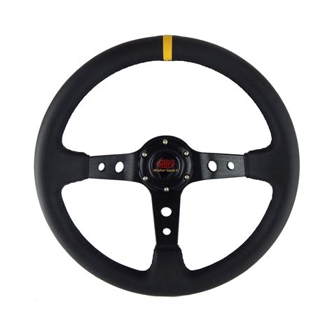 SAAS Leather GT Sports Steering Wheel 350MM Black Spokes Deep Dish | Autobox