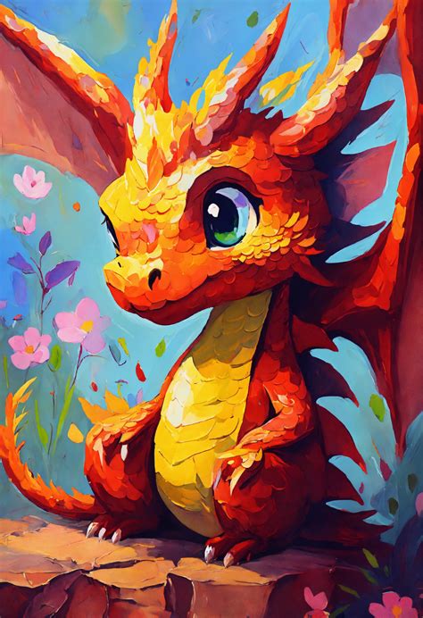 Lexica - Kawaii dragon Oil painting pallet knife abstract brush strokes