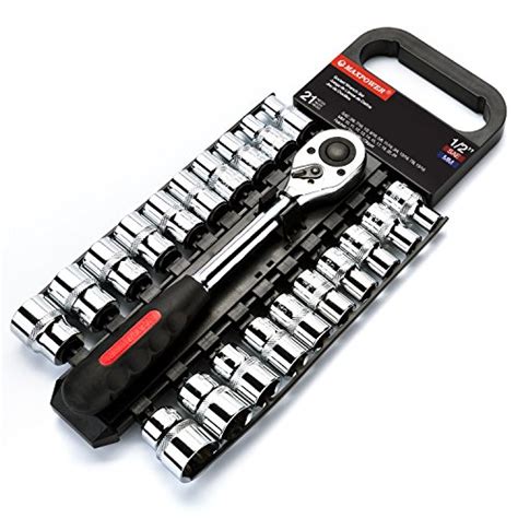 MAXPOWER 21pc 1/2-inch Ratcheting Socket Wrench Set - Metric + SAE ...