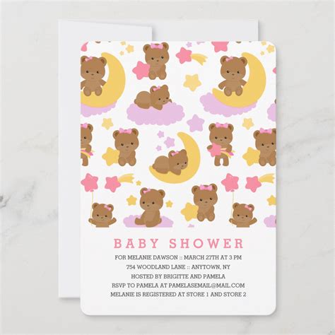 Modern Baby Girl Little Bear Baby Shower Invitation | Zazzle