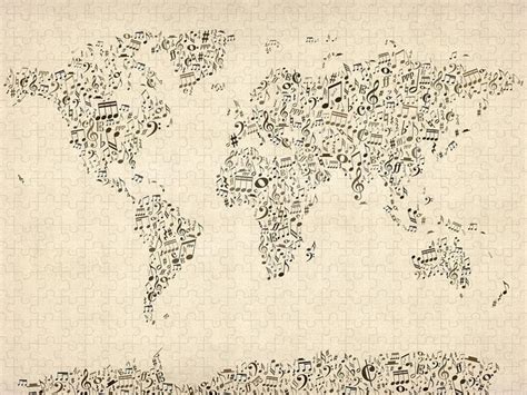 Music Notes Map of the World Map Jigsaw Puzzle by Michael Tompsett ...