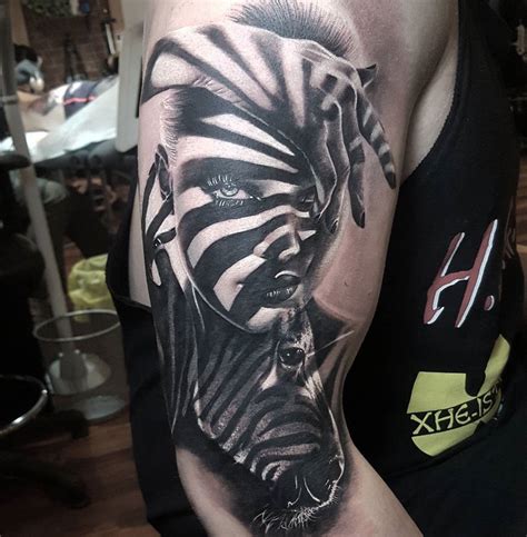 Girl's Portrait & Zebra With Shadows | Best tattoo design ideas