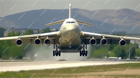 Premium AI Image | Massive Cargo Plane Landing on Runway 4xjpg