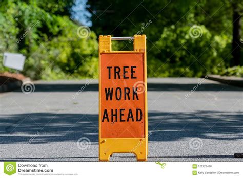 Tree Work Ahead Sign stock photo. Image of work, industrial - 121723486