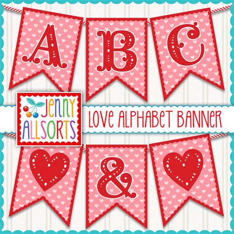 Love Digital Banner Printable Valentines Alphabet Love Flags ...