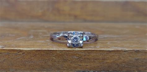 Vintage .18ct Diamond Engagement Ring 14k White Gold Unique - Etsy