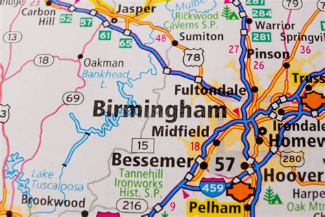 Birmingham on Usa Travel Map. Stock Image - Image of guide, atlas: 180624753