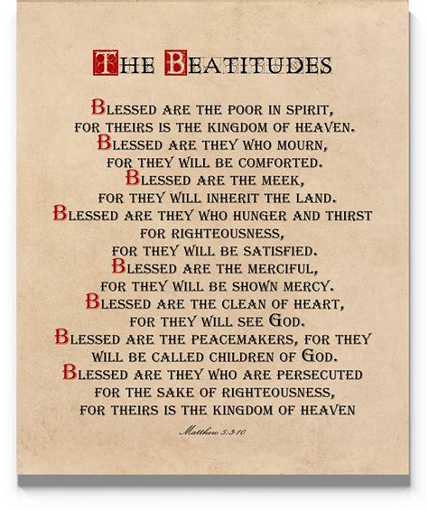 Buy Beatitudes Wall Art Print, 11x14, Matthew 5 Sermon on the Bible Quote, UnFramed Scripture ...