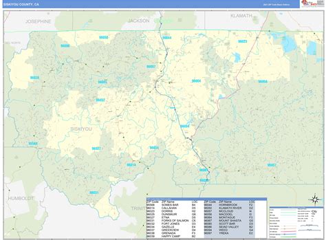 Siskiyou County, CA Zip Code Wall Map Basic Style by MarketMAPS - MapSales