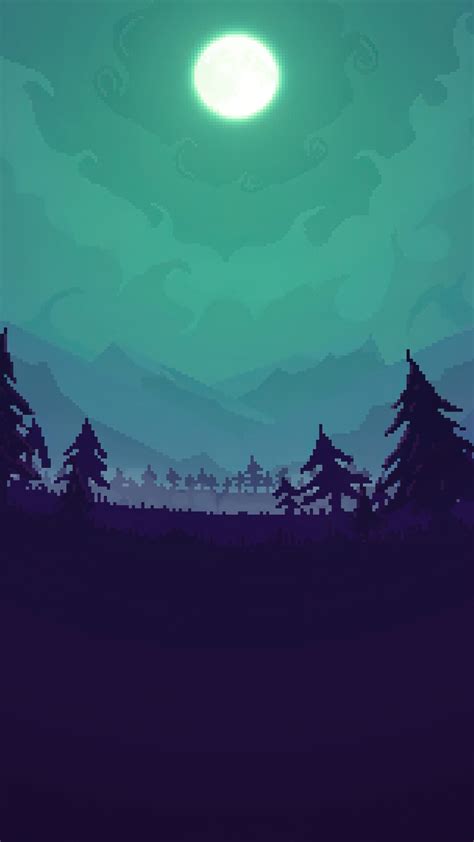 Forest, Night, Full, Moon, Pixel Art, Scenery, Digital Art HD Phone Wallpaper | Rare Gallery