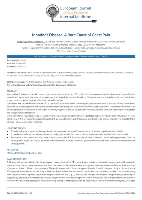 (PDF) Mondor's Disease: A Rare Cause of Chest Pain