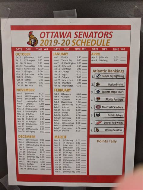 Printable Season Schedule : r/OttawaSenators