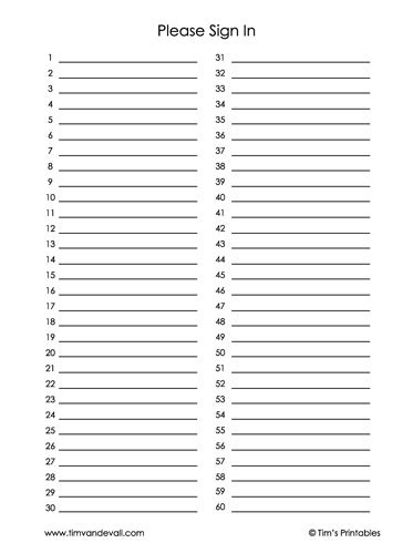 Sign In Sheet Template #1 - Tim's Printables