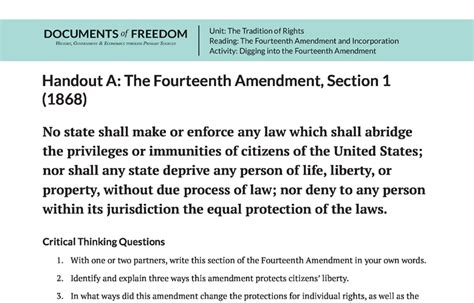 Handout A: The Fourteenth Amendment, Section 1 - Bill of Rights Institute