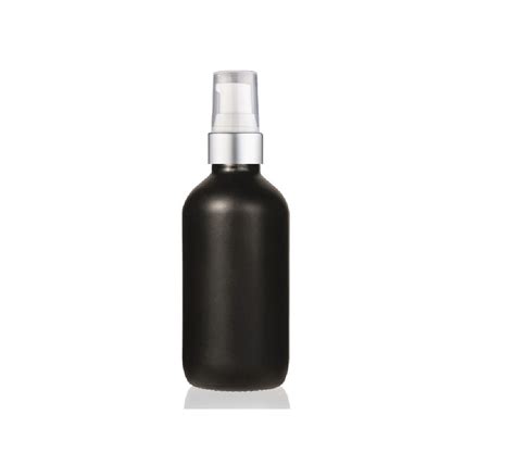 4 Oz Matte Black Glass Bottle w/ White Matte Silver Treatment Pump