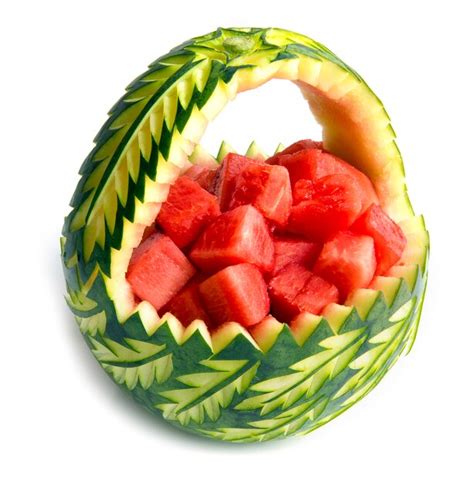 Premium Photo | Watermelon decorated carving basket style with watermelon slice cube inside to ...