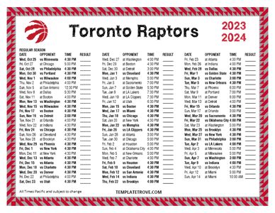 Printable 2023-2024 Toronto Raptors Schedule