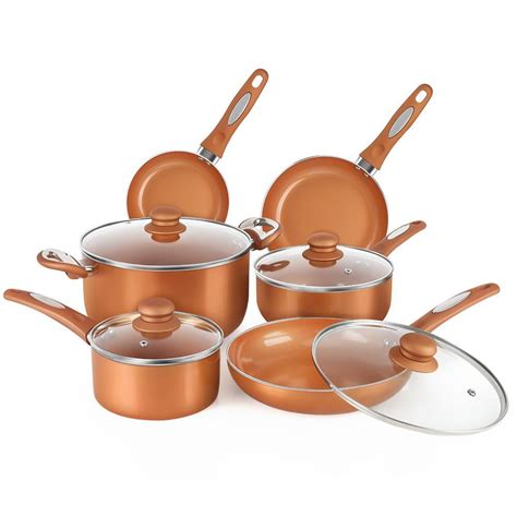 FGY 10 Piece Nonstick Copper Cookware Set Pots and Pans with Induction ...