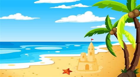 Free Vector | Beach at daytime landscape scene with sky