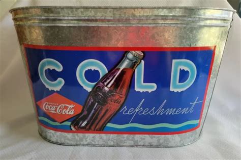 COCA COLA &COLD Refreshment" Ice Bucket Oval Galvanized Metal Party Tub Retro $7.00 - PicClick