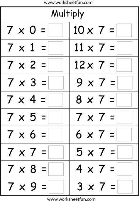 Multiplication Facts Practice Worksheet