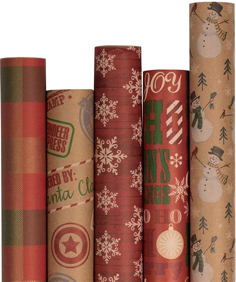 JAM Assorted Gift Wrap, Christmas Kraft Wrapping Paper, 125 Sq Ft Total ...