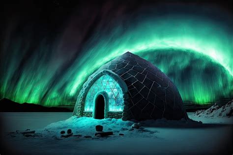 Premium AI Image | Ice igloo at night with beautiful aurora borealis in ...