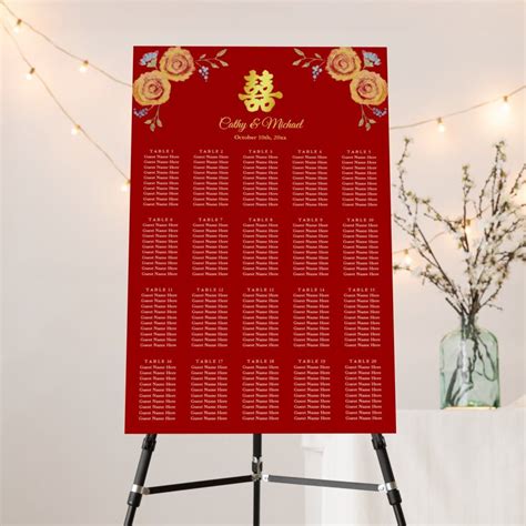 Red orange floral Chinese wedding seating chart Foam Board | Zazzle | Seating chart wedding ...
