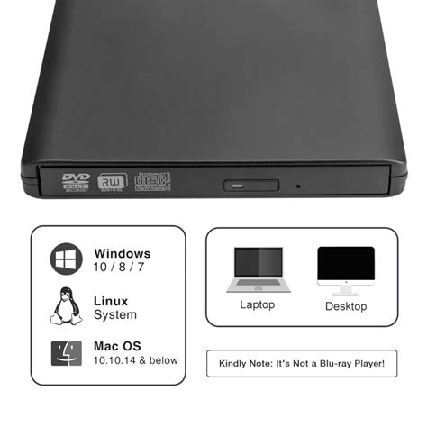 ROOFULL External DVD Drive with Power Supply Cable, Portable USB 3.0 CD DVD RW Optical Drive ...