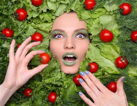 Premium Photo | Woman face in fruits healthy nutrition and diet concept.