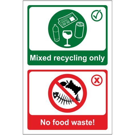 Mixed Recycling Only No Food Waste Sign | Recycling Signs | Safety ...