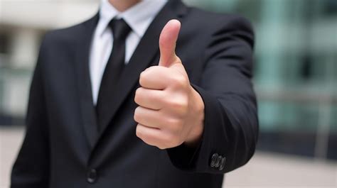 Premium AI Image | Businessman wearing black suit and tie showing thumbs up