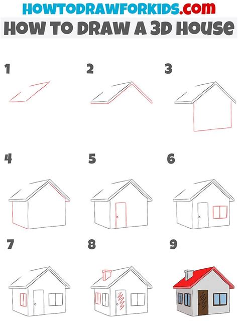 How to Draw a 3D House in 2023 | Simple house drawing, House drawing ...