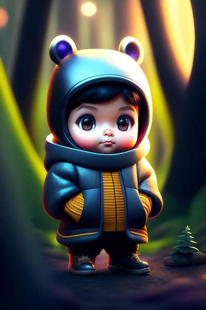 Premium AI Image | A cartoon of a little girl with a blue bear on her jacket.