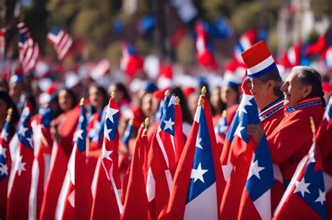 Premium AI Image | A group of people with flags in the background