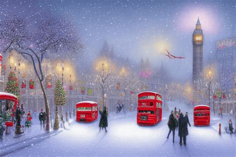 Pretty Christmas Drawing of London with Snow Sparkle Holly British ...