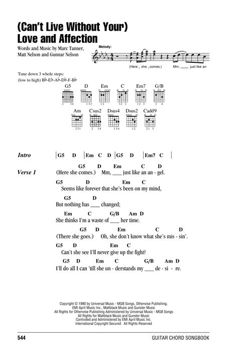 (Can't Live Without Your) Love And Affection by Nelson - Guitar Chords ...