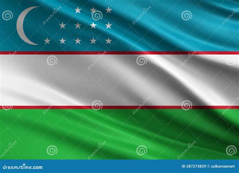 Uzbekistan Flag with Fabric Texture, Official Colors, 3D Illustration Stock Illustration ...