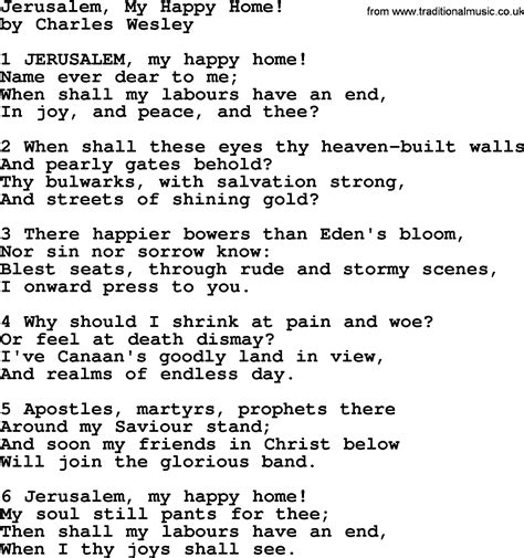 Jerusalem, My Happy Home! by Charles Wesley - hymn lyrics