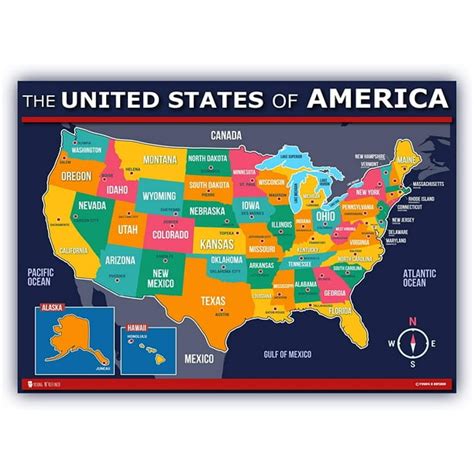 Map of USA for kids (24x30) Poster 50 states and capitals Laminated ...