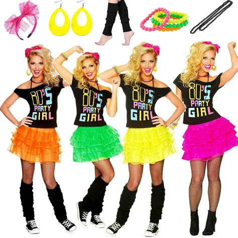 80s Party Girl T-shirt Skirt Costume Full Set 1980s Dance Fancy Dress | eBay