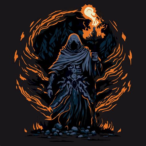 Fire mage vector illustration. Dark wizard. Fairytale sorcerer casting and firing a spell ...