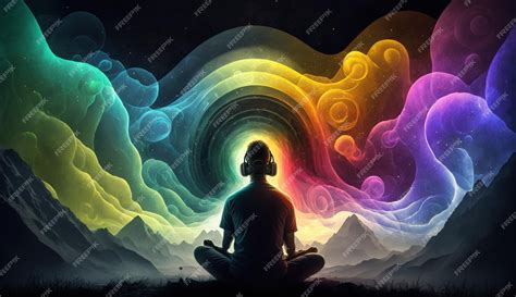 Premium AI Image | A man meditating in front of a rainbow.