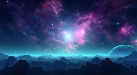 Premium Photo | Futuristic outer space nebula neon glow desktop laptop ...