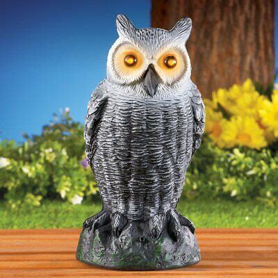Motion Sensor Hooting Owl With Lighted Eyes Garden Statue Helps Keep Rodents Out | eBay