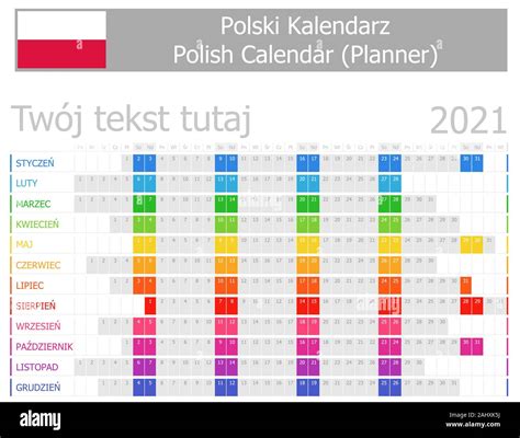 2021 Polish Planner Calendar with Horizontal Months on white background Stock Vector Image & Art ...