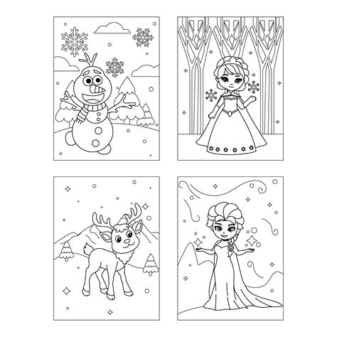 Snow Princess and Friends Coloring Book Page Collection 23561579 Vector Art at Vecteezy