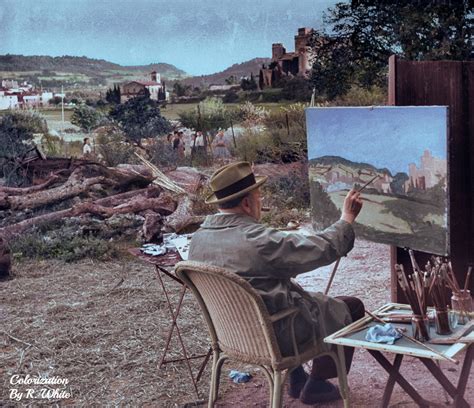 Winston Churchill painting a landscape of the French town Lourmarin ...