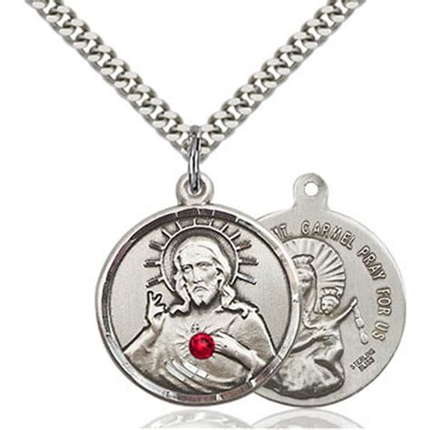 Scapular Medal Pendant with Ruby Swarovski Stone